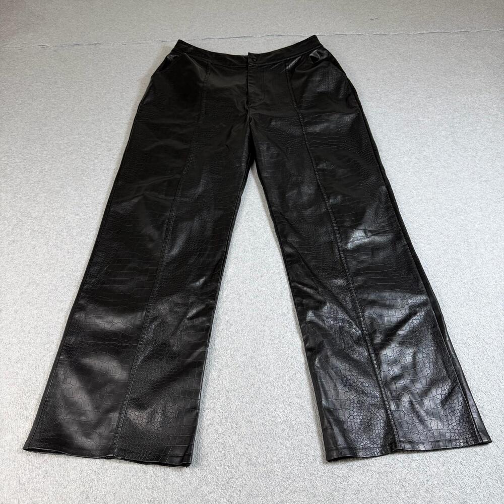 Manière De Voir Faux Leather Pants Women 14 Black Croc Straight Leg Heart Pocket